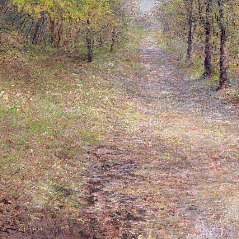 Chemin s'avançant dans les bois, tableau d'Aurore Puifferrat