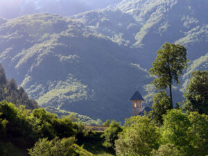 clocher-eglise-theth-entre-arbres-albanie