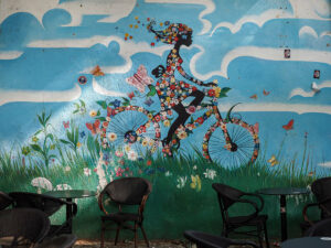 street-art-velo-bleu-bar-rue-tirana-albanie