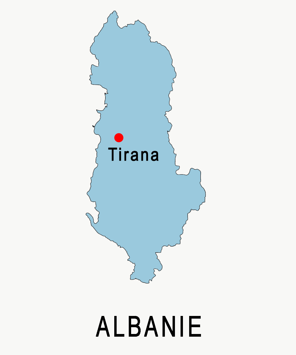 Carte schématique de l'Albanie avec repérage de sa capitale