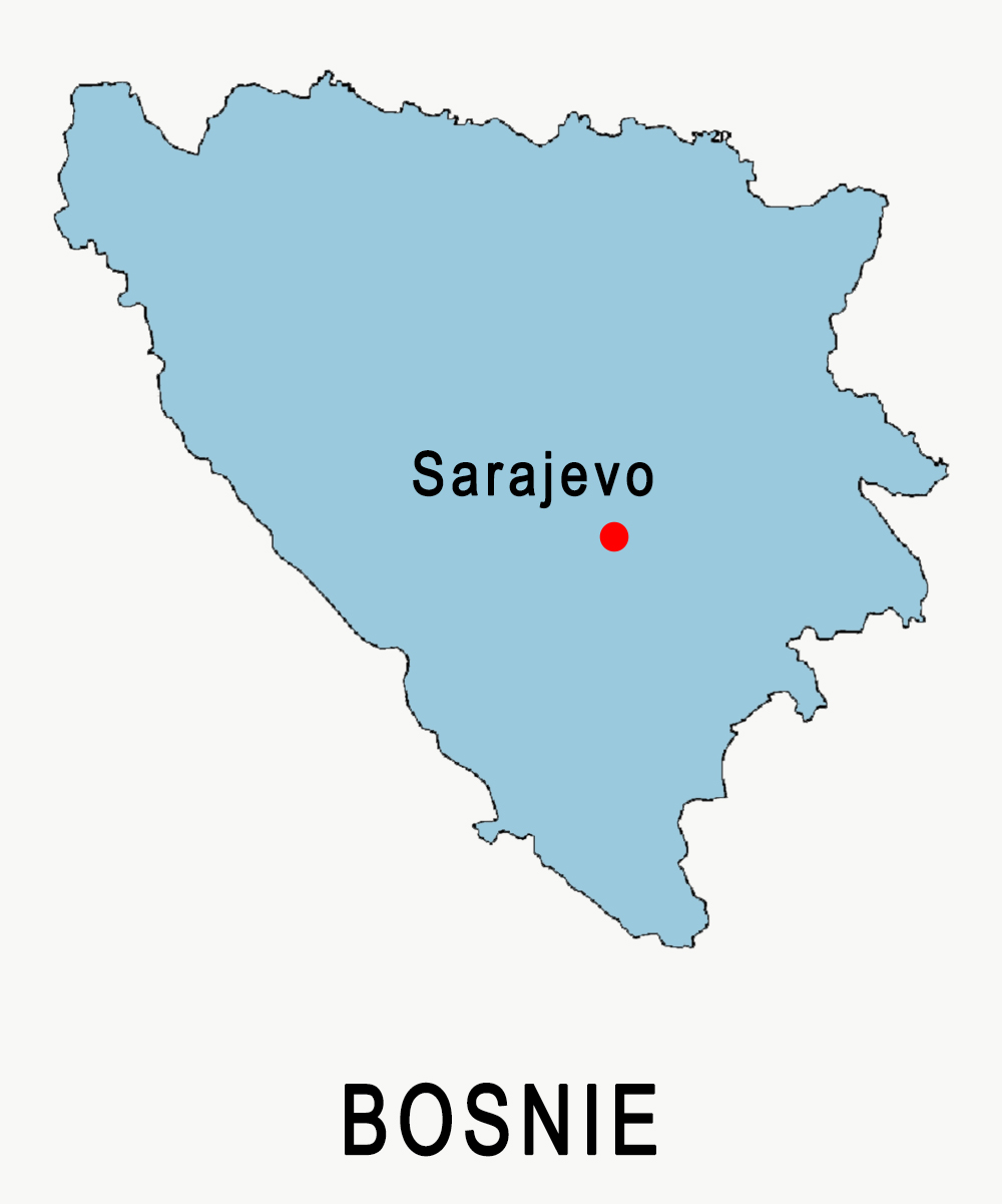 Carte schématique de la Bosnie avec repérage de sa capitale