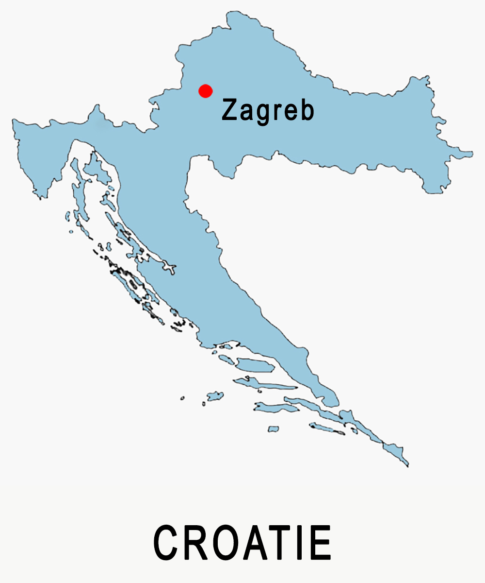 Carte schématique de la Croatie avec repérage de sa capitale