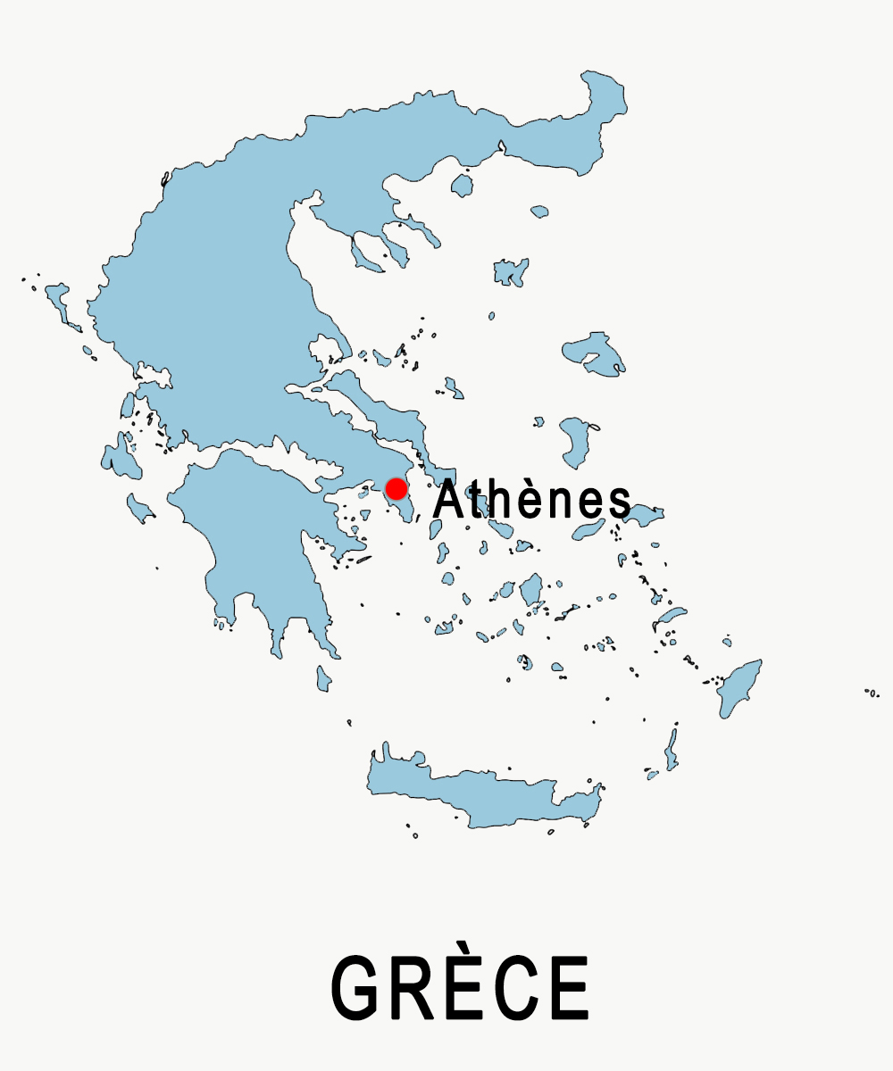 Carte schématique de la Grèce avec repérage de sa capitale
