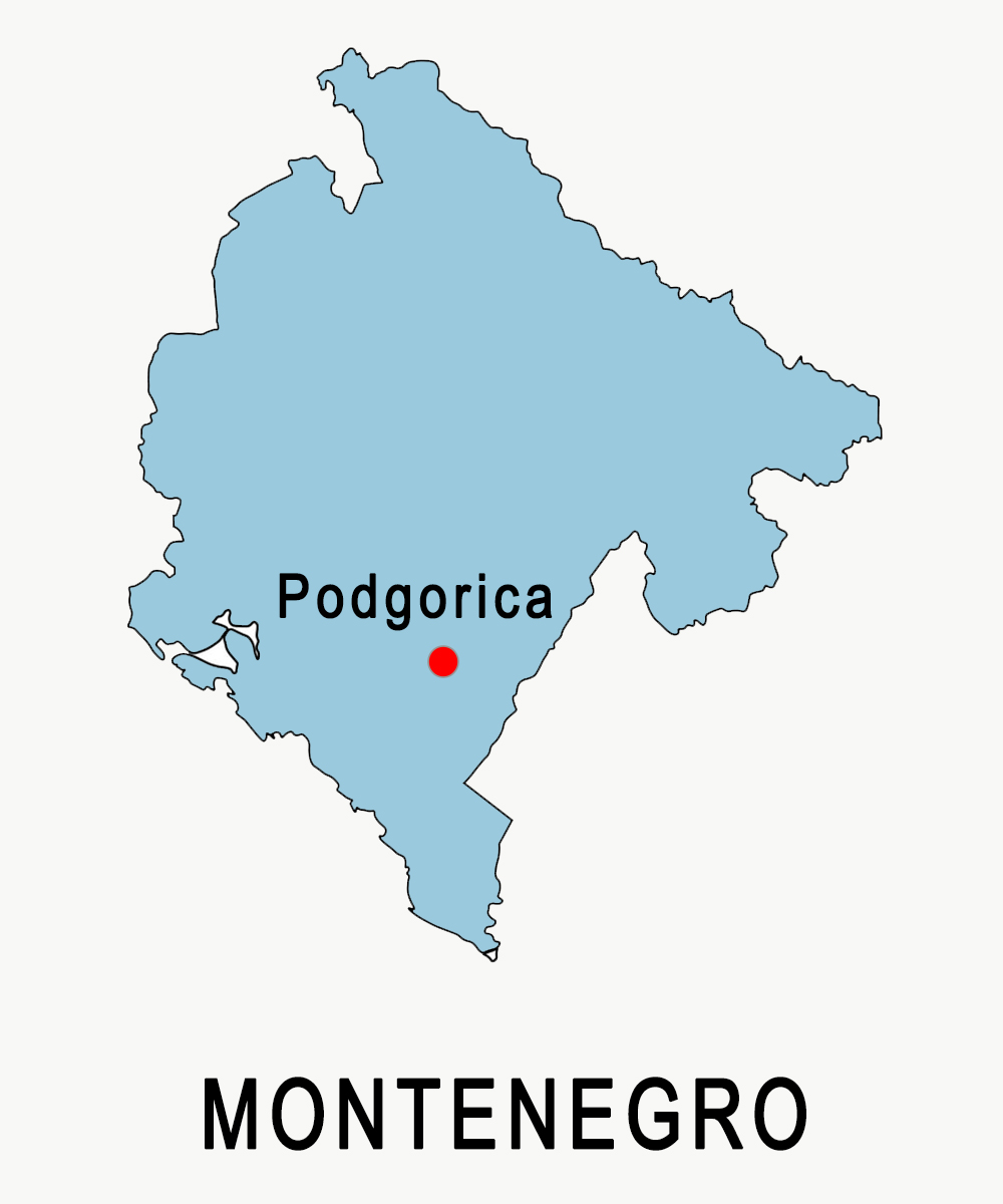 Carte schématique du Montenegro avec repérage de sa capitale